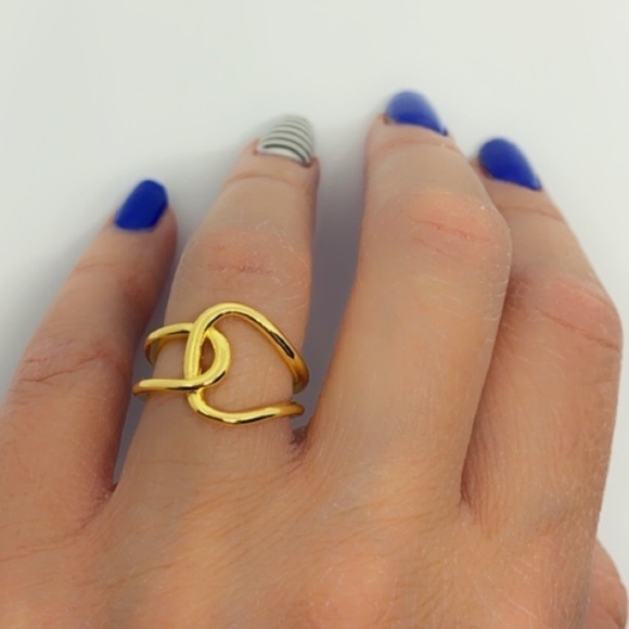 Solid .925 Sterling Silver Gold Ring – Adjustable Interlocked Minimalist Design - Picture 5 of 14